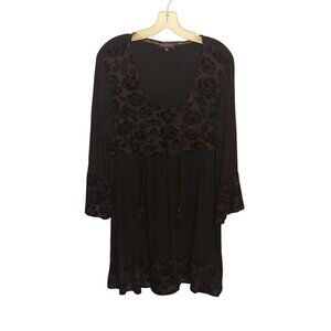 Artesia Women's Size XL Black Velvet Flare Arm Knee Length Dress Long Sleeve